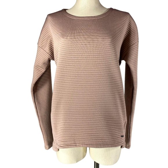 MONDETTA Dusty Pink Ribbed Sweatshirt Women's Medium Side Zip Long Sleeve Boxy - Picture 1 of 10